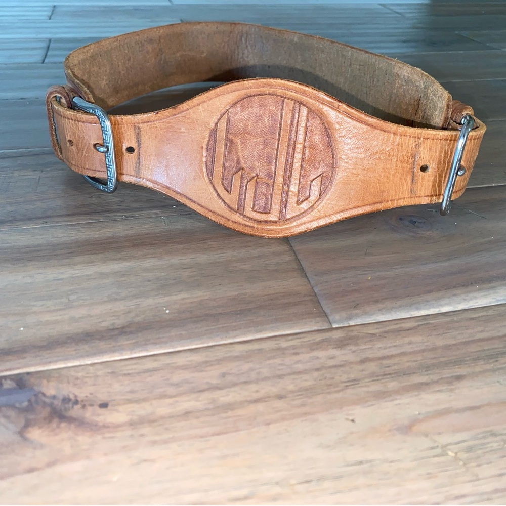 Tan Leather Women's Belt with Embossed Floral Design